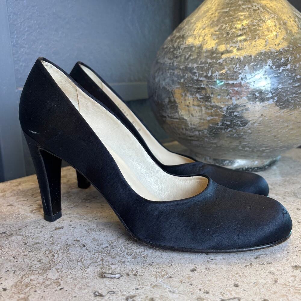 Bottega Veneta Womens Black Satin 3.5” Heels Pumps Round Toe Italy Size 8 1/2